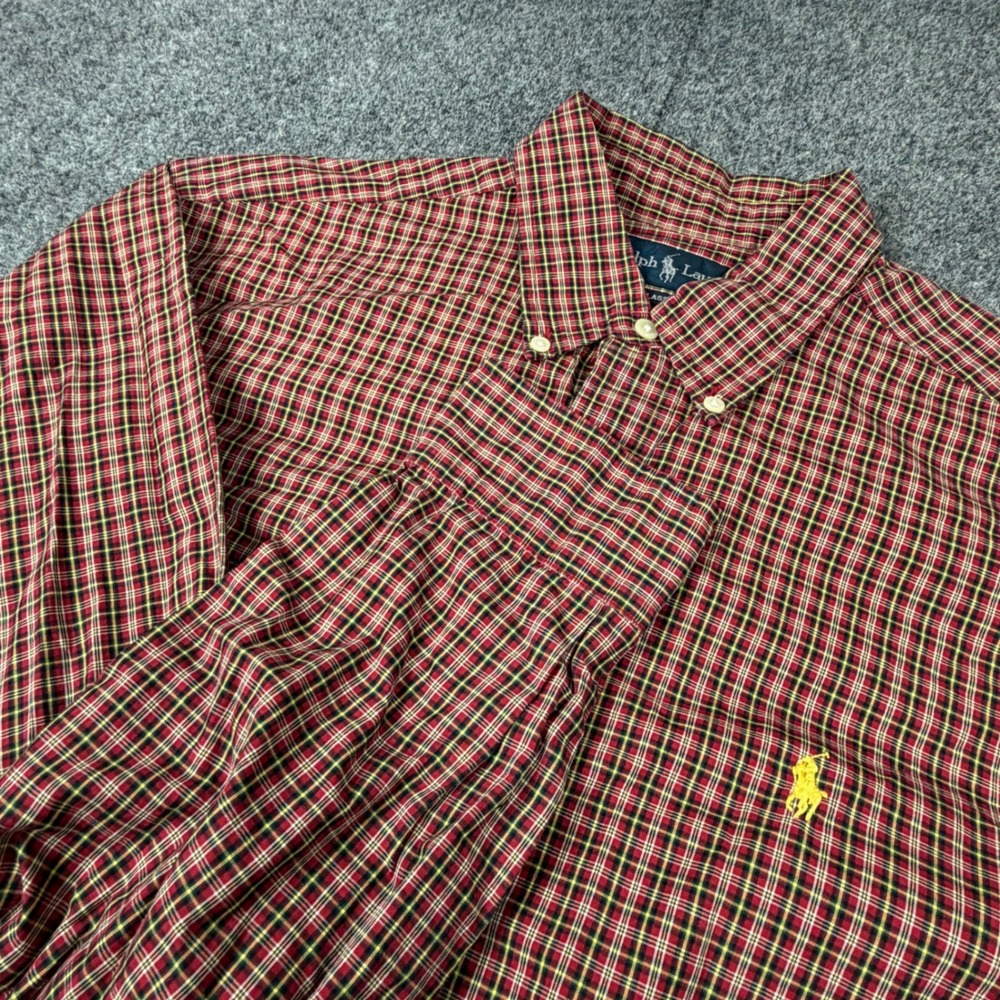 Polo‎ Ralph Lauren Mens Large Classic Fit Plaid Button Down Shirt Red Green Pony